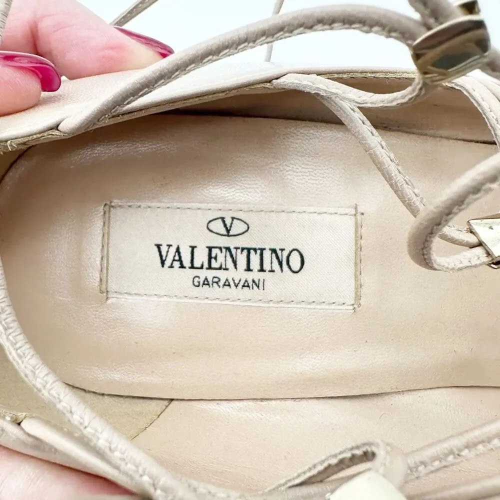 VALENTINO Rockstud Ankle Tie Wrap Strap Heels Size 40 Pointed Toe Leather Pumps